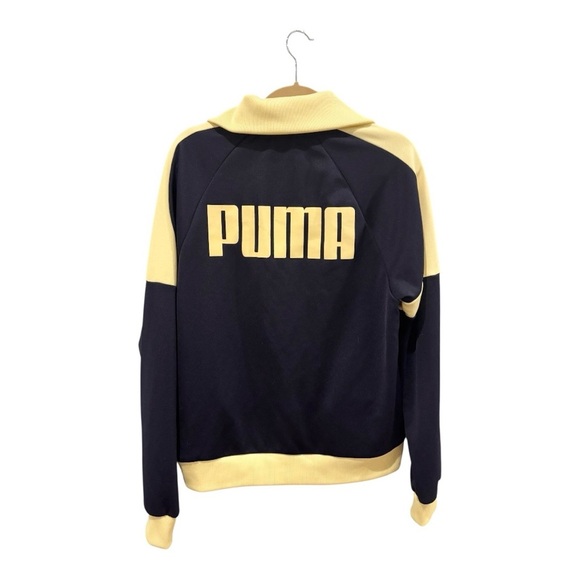 Vintage 70s Puma Track Jacket Full Zip Warmup Cream Navy Blue XL Retro Sporty - Picture 2 of 9